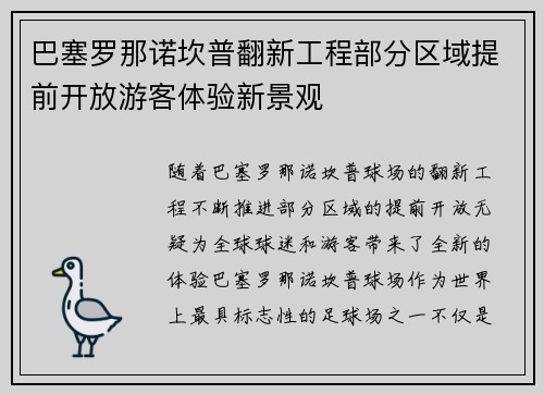 巴塞罗那诺坎普翻新工程部分区域提前开放游客体验新景观 巴塞罗那诺坎普翻新工程部分区域提前开放游客体验新景观